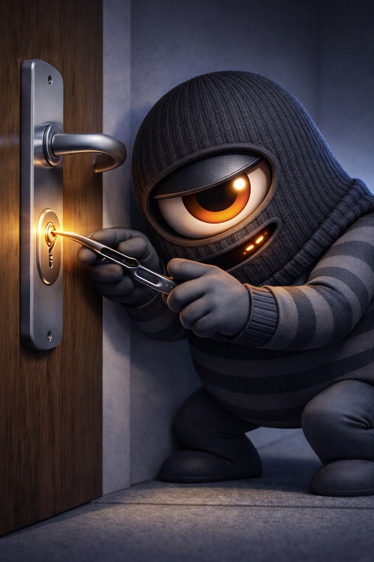 Cambrioleur crochetant une serrure